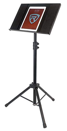Rockville RLS68 Dual-Tray Laptop/Tablet Stand, Adjustable Height 30-51", Foldable, Portable, for DJs, Presenters, and Musicians | 30-51" Height, 22 lb Capacity, 15.75" x 11" Main Tray, 7.8" x 5.5" Side Tray, Angle Adjustment, Folding Steel Frame