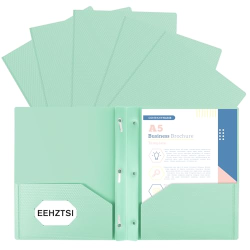 6-Pack Plastic andPockets and Prongs,2-Pocket and3 Fasteners, Pastel Folders Holds 8-1/2" x 11" Paper for School/Office/Home, Green - color: Light Green, size: 6-Pack