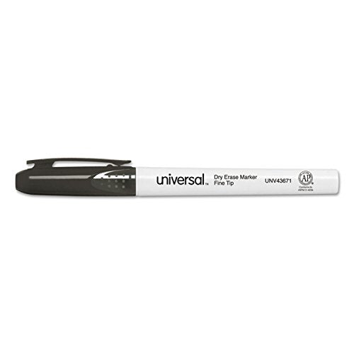 Universal 43671 Pen Style Dry Erase Marker, Fine/Bullet Tip, Black, Dozen
