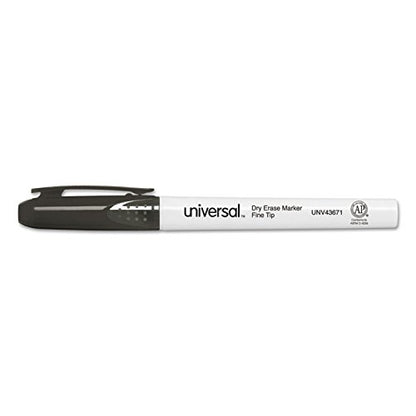 Universal 43671 Pen Style Dry Erase Marker, Fine/Bullet Tip, Black, Dozen