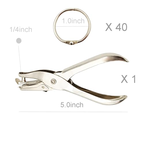 (40Pack)Book Rings 1 Inch Binder Rings with Metal Single Hole Punch | Nickel Plated Steel Paper Rings Metal Rings for Index Cards,Flash Card rings,Silver