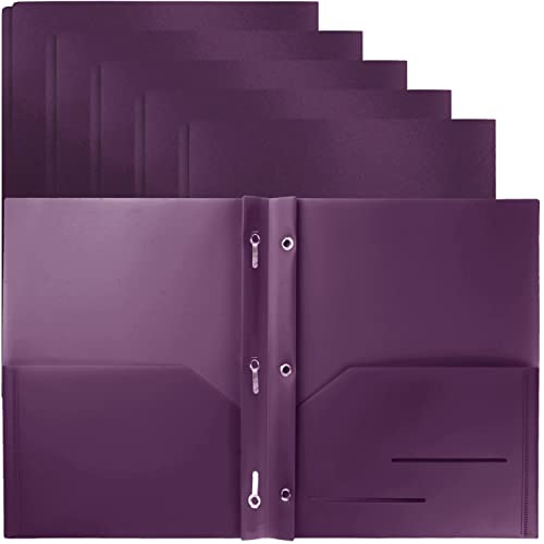 Youngever 6 Pack Heavy Duty Plastic Two Pocket Folders with 3 Prongs, Metal Prongs Fastener, Heavy Duty Plastic 2 Pocket Folder (Purple) - color: Purple