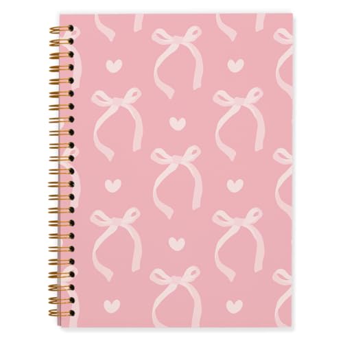 QUICQOD Preppy Pink Bow Spiral Notebook for Teen Girls 5.5x8.3 Inch | Cute School Supplies for Teen Girls, Coquette Journal for Women, Hardcover Notebook for School Office, Back to School Gifts - color: Pink2