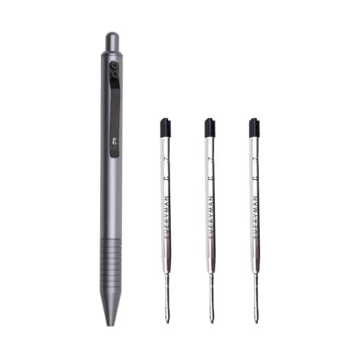 Everyman Gunmetal Grafton Gel Ink Pen Bundle | Premium 0.7mm Refillable Metal Pen with Comfortable Grip + 3 Black Refills | Smooth Writing EDC Pen Set for Office, Travel, Gifts & Daily Use - color: Gunmetal, style: Pen and Refil Set