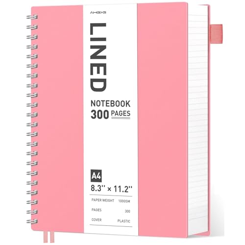 AHGXG Spiral Notebook College Ruled - Spiral Journal Perforated Notebook A4 8.5" x 11", 300 Pages Easy Tear Perforated Pages, 100GSM Thick Paper, Plastic Hardcover, for Writing Work School, Pink - color: Pink, size: A4-Perforated