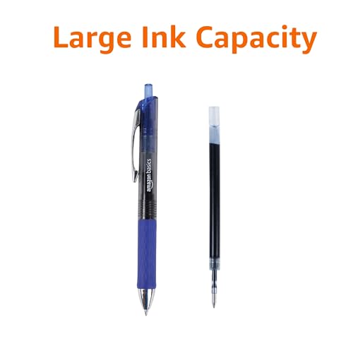 Amazon Basics Retractable Gel Pens, Fine Point 0.7mm, Smooth Writing, No-Smear Ink, Blue, 12-Pack - color: Blue