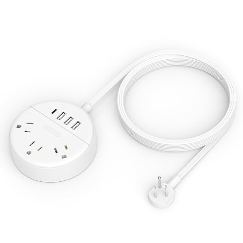 Extension Cord 15 ft, NTONPOWER Power Strip with Long Extension Cord, 3 Outlet 4 USB Compact Desktop Charging Station Wall Mount for TV Living Room, Dorm, Office and Nightstand, White - size: 15ft, style: Flat Cord