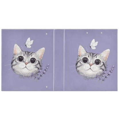 Fustylead Lovely Cat and Butterfly Lavender 3 Ring Binder, D-Rings 1.5" Hardcover Folder, Fits 200 Sheets of A4 Paper, Durable Clipboard & Clean View with Inside Pockets for School Home Office - size: 12.4x10.63x2.36 Inch-2 Pack