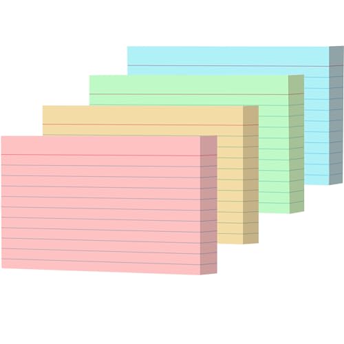 Index Cards 3x5 Bulk, (240 Cards) Colored Notecards 3x5 lined, Blank on Back Assorted Colors Flashcards for School Home and Office, Ruled Index Card