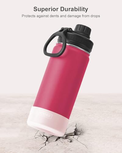koodee Kids 16oz Stainless Steel Vacuum Insulated Water Bottle for Back to School Wide Mouth Flask with Leakproof Spout Lid (Pink Red) - color: Pink Red, size: 16 Ounces