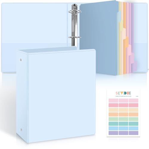 SKYDUE 2 Inch 3 Ring Binder with 8 Tab Dividers & 24 Labels, Large Capacity Pastel Binder Organizer for Letter Size Paper, Aesthetic School Binder for Documents, Office & Home Organization, Blue - color: Blue, size: 2 Inch
