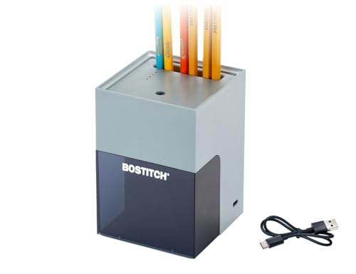 Bostitch Konnect Rechargeable Pencil Sharpener (USB-C), Auto-Stop Helical Cutter, Portable Electric Sharpener for No.2/Colored Pencils, Home, Office, Classroom, Gray - color: Gray, style: Executive