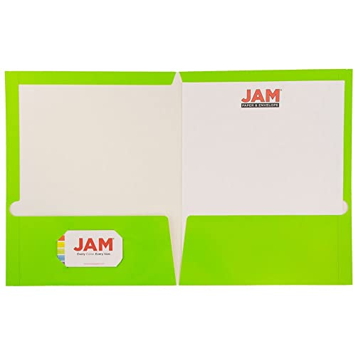 JAM PAPER Laminated Two Pocket Glossy School Folders - Letter Size - High Gloss Lime Green - 6/Pack - color: Lime Green, size: Pack of 6 Folders
