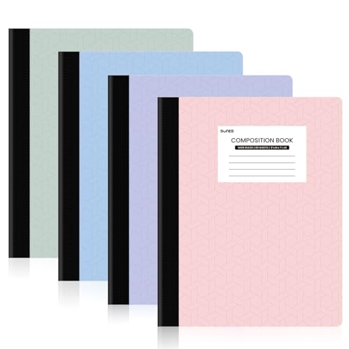 SUNEE Composition Notebooks - Wide Ruled Paper, 4 Pack Composition Book, 9 3/4" x 7 1/2", 80 Sheets/160 Pages, Assorted Colors, School & Office Supplies - color: Pastel, style: Wide Ruled | 4 Pack