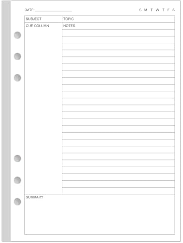 Cornell Notes Filler Paper for A5 Binder - 6 Hole Cornell Notes Refills Paper, 50 Sheets/100 Pages, 100gsm, White, 5.8'' x 8.5'' - size: 1-Pack, style: 6-Hole