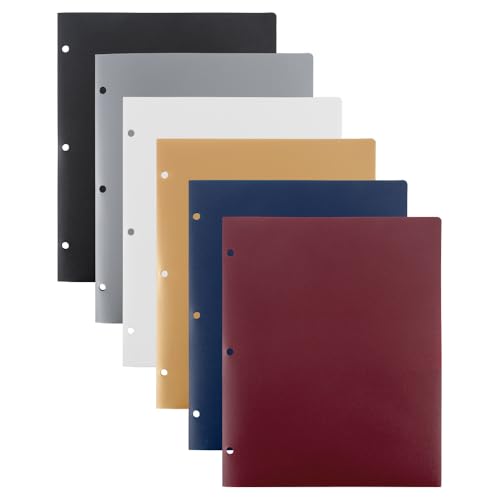 JAM PAPER Heavy Duty Plastic 3 Hole Punch Pocket Folders - Extra Tough School Folders - Assorted Professional Colors - 6/Pack - color: Assorted Professional Colors, size: 6 Per Pack