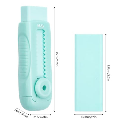M&G 4 Pcs Cute Erasers for Kids Sliding Retractable Pencil Erasers, Push Pull Design Cute Erasers Stationery Supplies for Kids Back to School Supplies for Office - color: Purple + Pink + Blue + Green