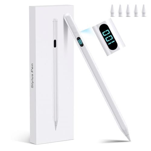 Stylus Pencil for iPad,Compatible with 2026-2018 iPad/Pro/Air/mini（White） | (5 Extra Tips) with Magnetic Attachment,Tilt Sensitivity Palm Rejection,USB-C Faster Charge - color: White