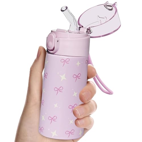 5oz Small Water Bottle with Straw, Gym Water Bottle with 3D Printed Pattern, Insulated Bottle for Hot&cold Drinks,360°leak-Proof for Student, Girl, School, Sports,Travel-Bow - color: Bow, size: 5oz
