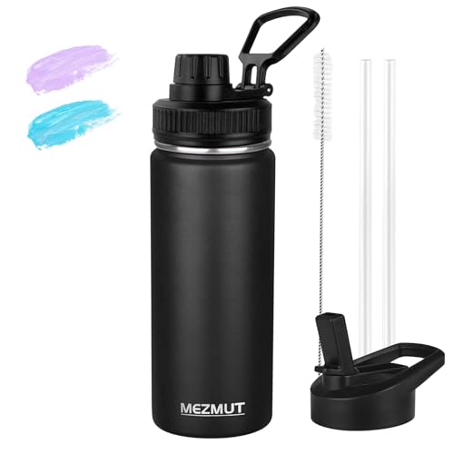MEZMUT 18oz Insulated Water Bottle with Straw Lid (Black) | Stainless Steel Water Bottles Kids Sports Metal Cups for School Vacuum Insulated Bottles Leak-Proof Travel Cup - color: Black, size: 18 Ounces