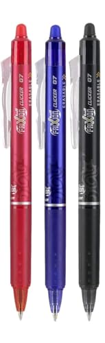 Advantage Gifts Frixion Clicker Retractable Erasable Gel Pens Fine Point (.7mm) Assorted Colors Black/Blue/Red Ink 3-pk; Bundle with Plastic Reusable Pouch - color: Black/Blue/Red, size: 1 Count (Pack of 3)