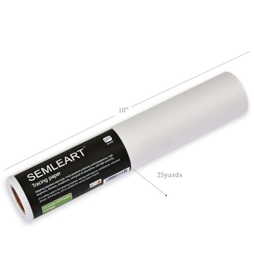 SEMLEART Trace Paper roll 10inchs x 25 Yard,32lb/50gsm,Translucent White tracing Paper for Drawing, Sketching，Sewing Pattern Gift Wrapping,Dressmaking - Sketch & Drafting Paper roll - size: 10in×25yd