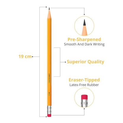 Wood-Cased #2 Pencils 12 Pack, Pre-sharpened, HB Lead for Classroom, Office, and Drawing, Eco-Friendly, Break-Resistant, Smooth Writing, Yellow
