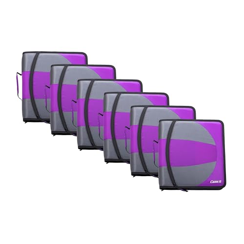 Case-it The Dual 2-in-1 Zipper Binder | Two 1.5-Inch D-Rings, 600 Sheet Capacity, Pencil Pouch & Multiple Pockets | School & Office Organizer with Shoulder Strap | Dual-101 Deep Purple | 6 Pack - color: Deep Purple, size: 6 Pack