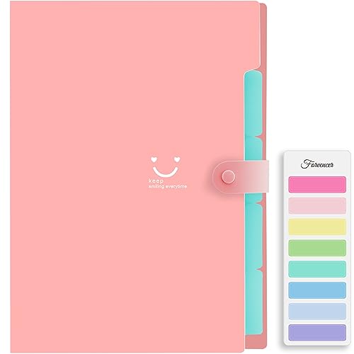 Forvencer Accordion File Organizer, Letter Size, 5 Pocket Expanding File Folder, Cute File Folder with Labels, Portable File Organizer for School Office Supplies, Folders for Documents, Pink - color: Pink, style: 5 Pockets