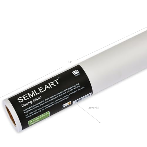 SEMLEART Artit's Tracing Paper roll,32lb/50gsm,34 inch x 25 Yard,Translucent Tracing Paper for Pencil, Marker and Ink - Trace Images, Sketching,Drawing - size: 34in×25yd