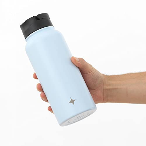 JoyJolt Triple Insulated Water Bottle with Straw Lid AND Flip Lid! 32oz Large Water Bottle, 12 Hour Hot/Cold Vacuum Insulated Stainless Steel Bottle. BPA-Free Leakproof Water Bottles - Thermos Bottle - color: Cloud Blue, size: 32 Ounces