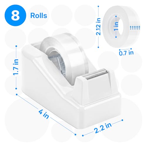 OWLKELA Lightweight Desktop Tape Dispenser, Non-Skid Base Tape with Dispenser, Ideal for Office, Home and School, 1 Pack Tape Holder with 8Pcs Transparent Tape, 0.71 Inch x 1000 Inches, White - color: White, size: 1 Pcs