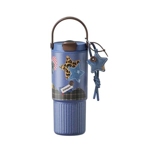 26oz Insulated Water Bottle with Straw and Spout Lid, 316 Stainless Steel, 24H Cold 12H Hot, 100% Leakproof Tumbler for Car Cup Holder Fitness Hiking Commute, Star Charm Denim Blue Aesthetic - color: Denim Blue