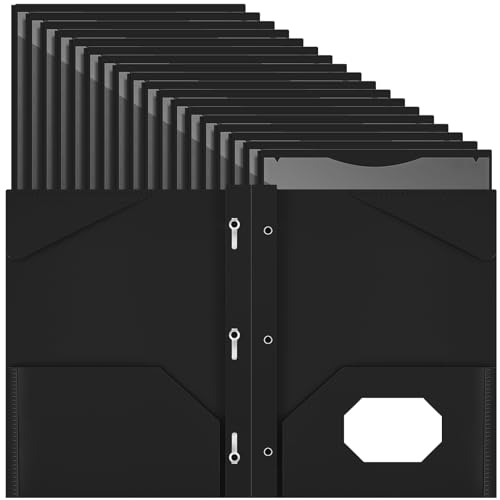 Henoyso 48 Pcs Plastic Folder with Clear Front Pocket and 3 Prongs Heavy Duty Plastic Folders with Card Slot Pocket Folders with Prongs for School Office Home(Black) - color: Black