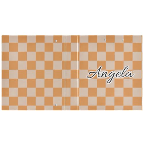 Custom 3 Ring Binder 1.5 Inch Round Rings Orange Checkerboard Personalized Name Binders Organizer Fashion View Binder with 2 Pockets for School Office Supplies - color: Multi13