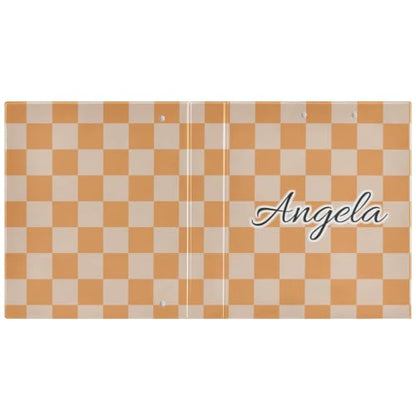 Custom 3 Ring Binder 1.5 Inch Round Rings Orange Checkerboard Personalized Name Binders Organizer Fashion View Binder with 2 Pockets for School Office Supplies - color: Multi13