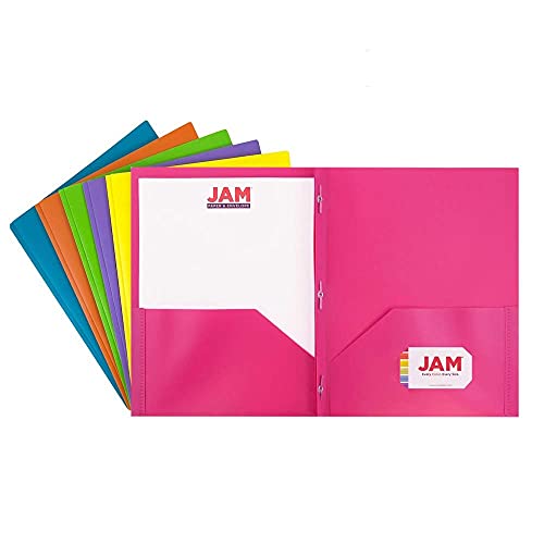 JAM PAPER Plastic Color POP Folders - 2 Pocket Durable Folders with Metal Prongs Fastener Clasps - Assorted Fashion Colors - 6/Pack - color: Assorted Fashion, size: 6 Per Pack