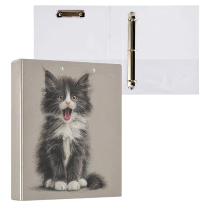 Fustylead Pet Lover Cute Cattle Cat 3 Ring Binder, D-Rings 1.5" Hardcover Folder, Fits 200 Sheets of A4 Paper, Durable Clipboard & Clean View with Inside Pockets for School Home Office - size: 12.4x10.63x2.36 Inch-1 Pack