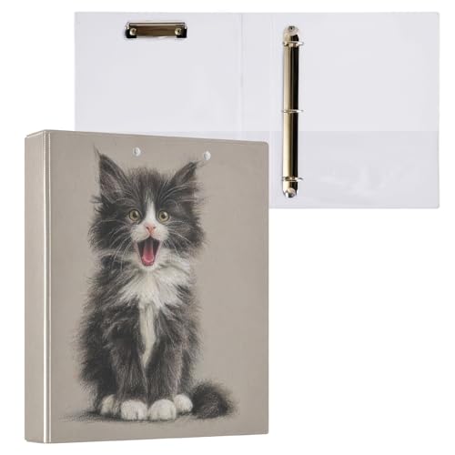 Fustylead Pet Lover Cute Cattle Cat 3 Ring Binder, D-Rings 1.5" Hardcover Folder, Fits 200 Sheets of A4 Paper, Durable Clipboard & Clean View with Inside Pockets for School Home Office - size: 12.4x10.63x2.36 Inch-1 Pack