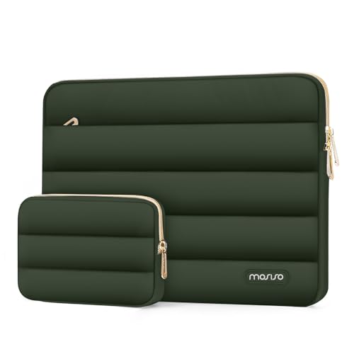 MOSISO Laptop Case 13.3 inch,13-13.3inch Puffy Laptop Sleeve, Army Green | Compatible with MacBook Air 13.6 M5 M4 M3 M2 M1/Neo/Pro 13/14,HP Dell ASUS Lenovo,Polyester Horizontal Bag with Small Case - color: Army Green, size: 13.3 inch