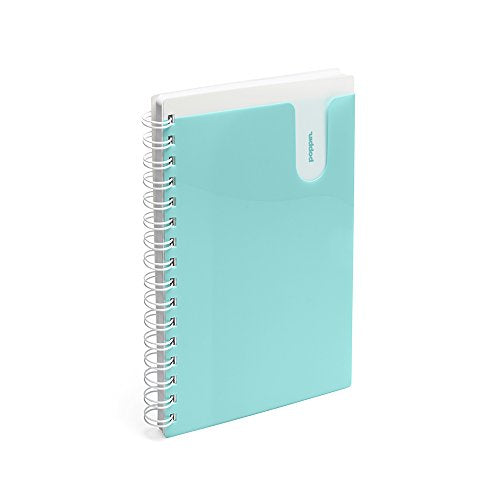 Poppin Small Spiral Notebook, 6" x 8.5" College Ruled Notebook, Translucent Front Cover Pocket for Added Storage, 80 Sheets, Easy Tear Pages (Aqua, Small Notebook) - color: Aqua, size: Small