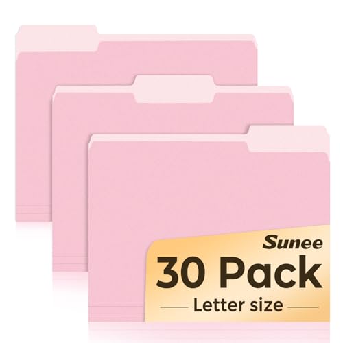SUNEE File Folders, 30 Pack Manilla Folders 8.5 x 11, Colored File Folders Home Office School Supplies for Documents Files Paper, Pink - color: Pink