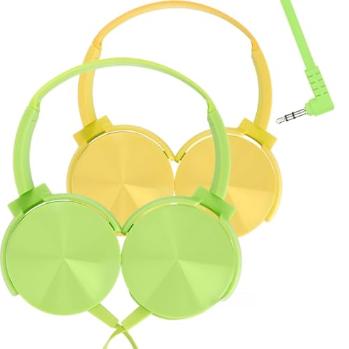 2 Pack Kids Headphones for School Classroom K-12, Swivel Foldable, HD Stereo, 3.5mm Jack Wired Headphone for Kids Children Student (Blue+Pink) - color: Green+Yellow, size: 2 Pack