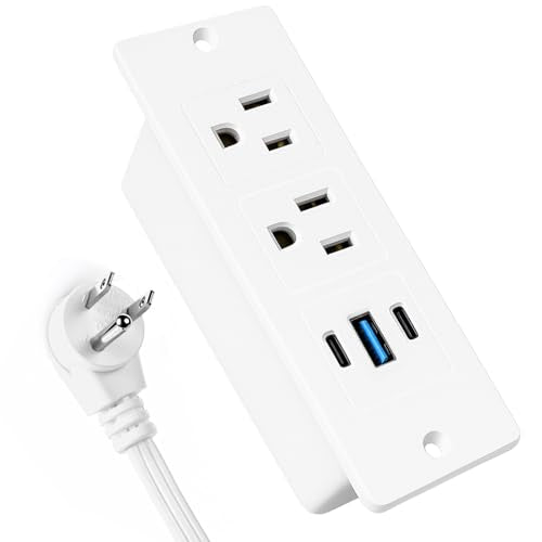 Recessed Power Strip USB, 20W Fast Charging Furniture Outlet - 2 AC & 3 USB (2 USB-C + 1 USB-A) for Desk, Bedside, Drawer, Conference Table - Space-Saving, Easy Install, 6FT Cord, White - color: White, size: 6 FT