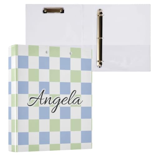 Custom 3 Ring Binder 1.5 Inch Round Rings Green Blue Checkerboard Personalized Name Binders Organizer Fashion View Binder with 2 Pockets for School Office Supplies - color: Multi19