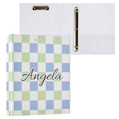 Custom 3 Ring Binder 1.5 Inch Round Rings Green Blue Checkerboard Personalized Name Binders Organizer Fashion View Binder with 2 Pockets for School Office Supplies - color: Multi19