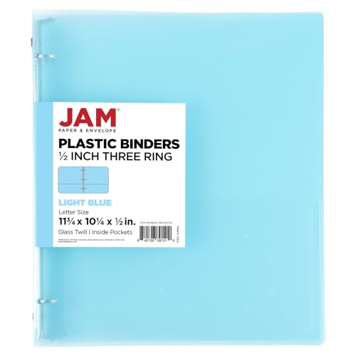 JAM PAPER Plastic 0.5 inch Binder - Light Blue 3 Ring Binder - Sold Individually - color: Light Blue, size: 0.5 inch