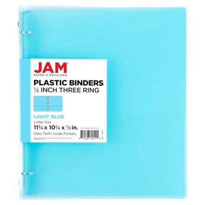 JAM PAPER Plastic 0.5 inch Binder - Light Blue 3 Ring Binder - Sold Individually - color: Light Blue, size: 0.5 inch
