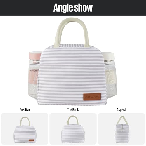 douyadady Lunch Bag Women/Men Lunch Box Women/Men (Grey+White Stripes) | Spacious Lightweight Waterproof Sturdy Durable Great Value For Office Work School Picnic Travel - color: Grey+White Stripes