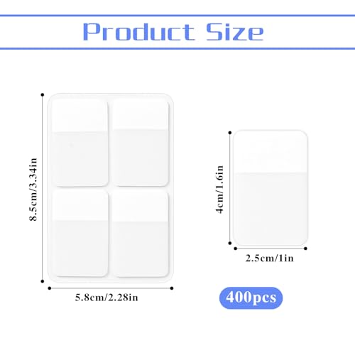 400 Pcs Sticky Index Tabs, Repositionable and Writable Book Sticky Tabs Page Markers for Notebooks, White, 1.6 x 1 Inch